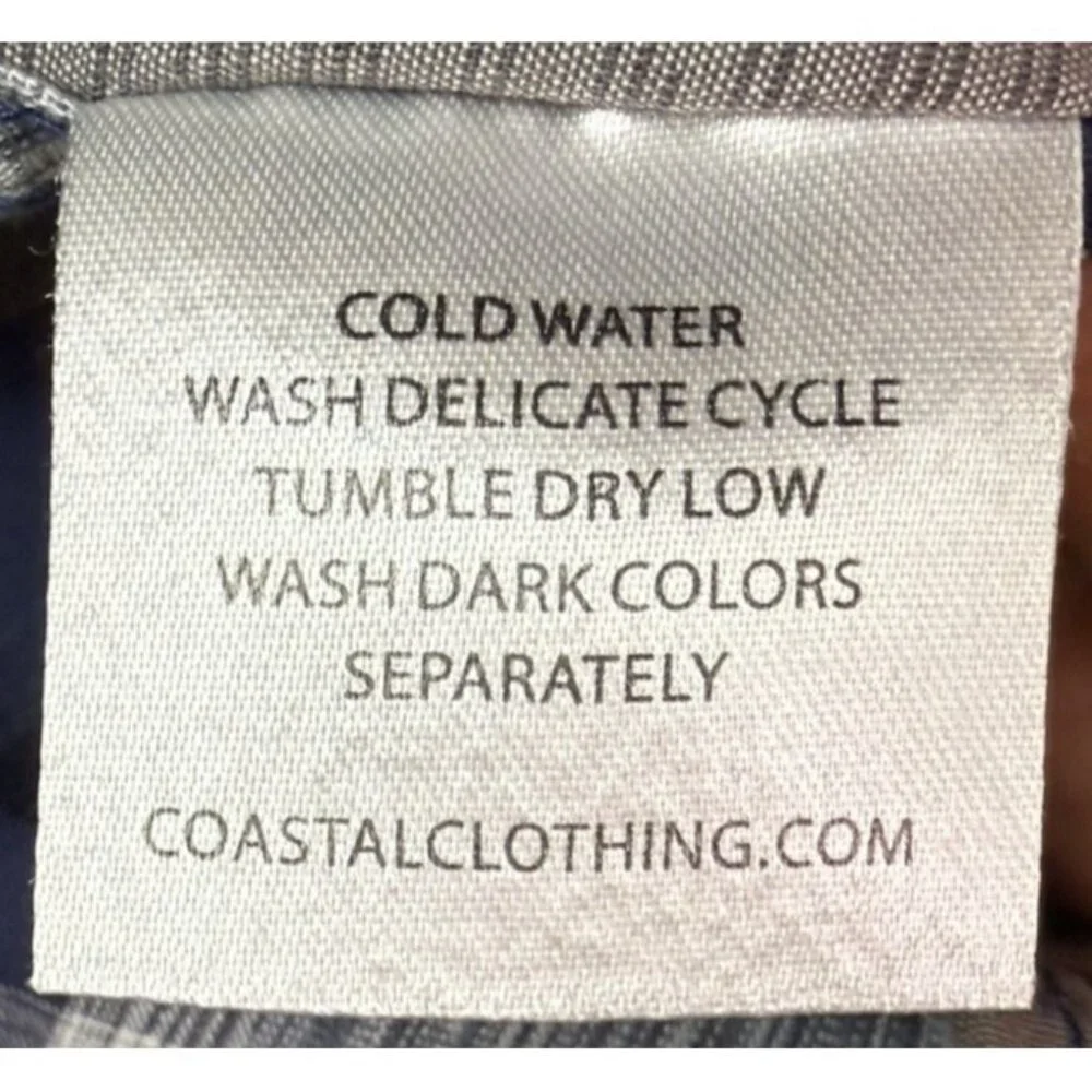 COASTAL Plaid Pearl Snap Button Down Long Sleeve‎ Shirt Blue Gray Mens EUC Sz XL